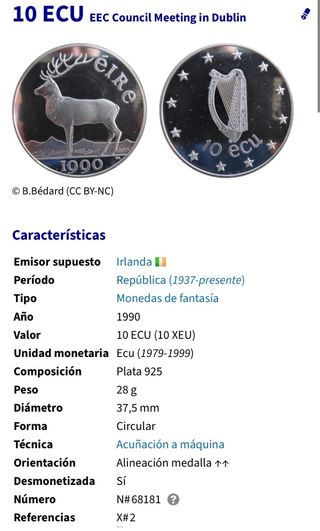 Moneda PLATA Irlanda 10 ECU 1990 Estuche