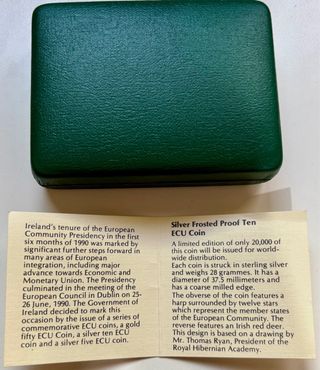 Moneda PLATA Irlanda 10 ECU 1990 Estuche