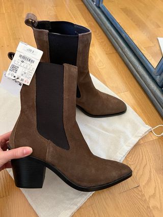 Botines tacón serraje marrón