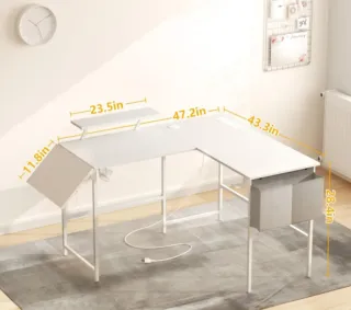 Escritorio Gaming L Blanco con led