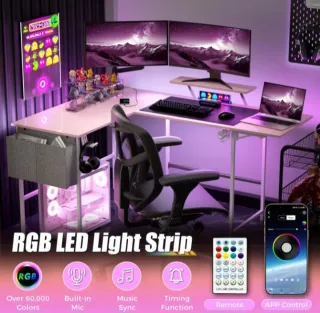 Escritorio Gaming L Blanco con led