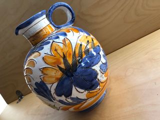 Vaso artistico ceramica manico blu arancio