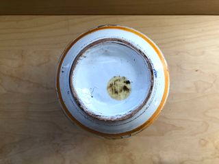 Vaso artistico ceramica manico blu arancio