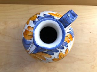 Vaso artistico ceramica manico blu arancio