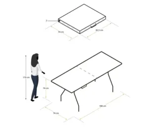 Mesa plegable resina 180×74×74 Gardiun