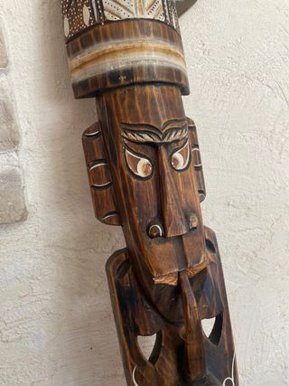 Máscara Tiki Antigua Madera Tallada