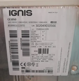 Arcón congelador Ignis blanco