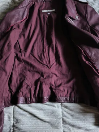 Cazadora Biker Piel Burdeos Talla L