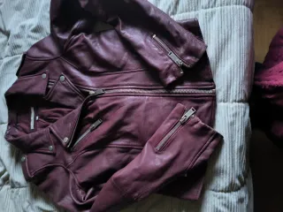 Cazadora Biker Piel Burdeos Talla L