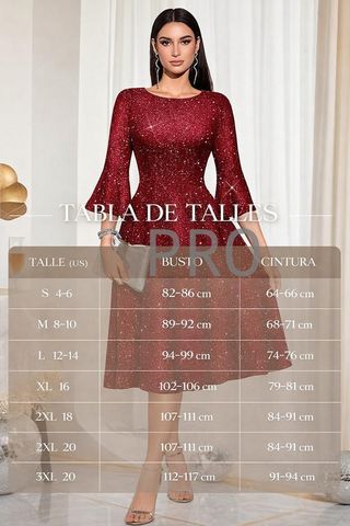 Vestido fiesta lentejuelas rojo XL