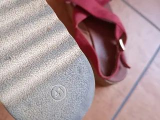 Sandalias de cuña mujer rojo y marrón