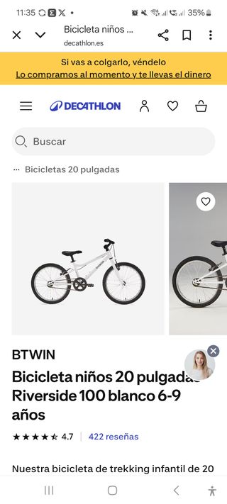 Bicicleta infantil Btwin 20 sin estrenar