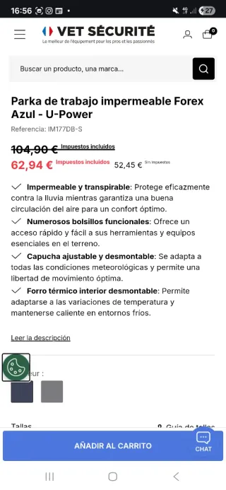 Parka de trabajo impermeable azul