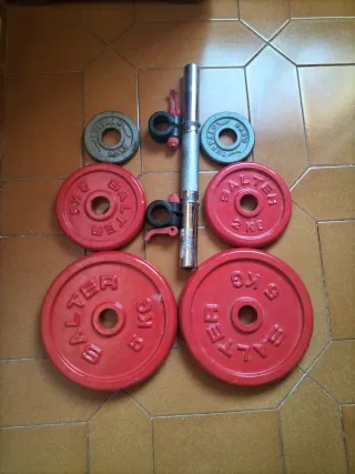 Mancuerna y discos pesas