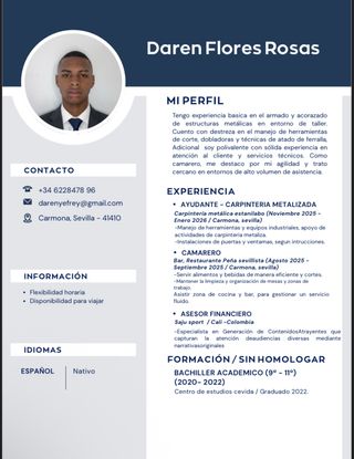 Soy ayudante de carpintería metálica, camarero