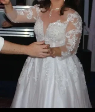 Vestido de Novia Blanco Manga Encaje