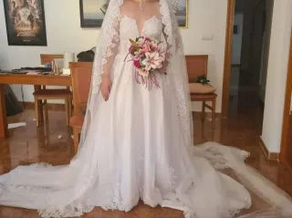 Vestido de Novia Blanco Manga Encaje