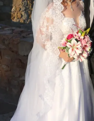 Vestido de Novia Blanco Manga Encaje