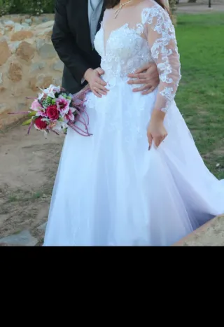 Vestido de Novia Blanco Manga Encaje