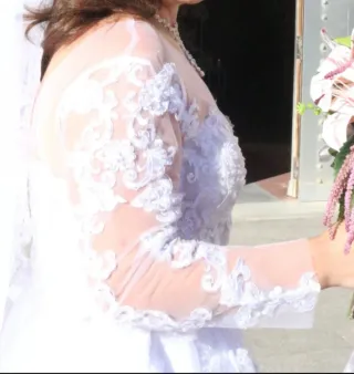 Vestido de Novia Blanco Manga Encaje