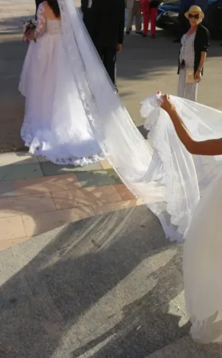 Vestido de Novia Blanco Manga Encaje