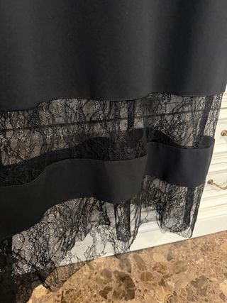 Vestido Imperial Negro Encaje Volantes Talla L