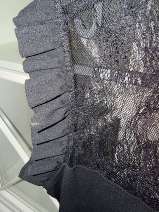 Vestido Imperial Negro Encaje Volantes Talla L