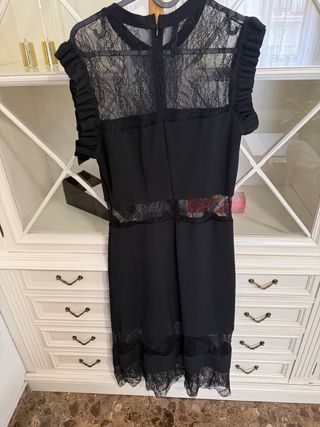 Vestido Imperial Negro Encaje Volantes Talla L