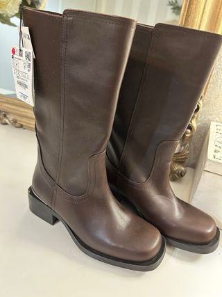 Botas de piel Zara Talla 38 Marrón