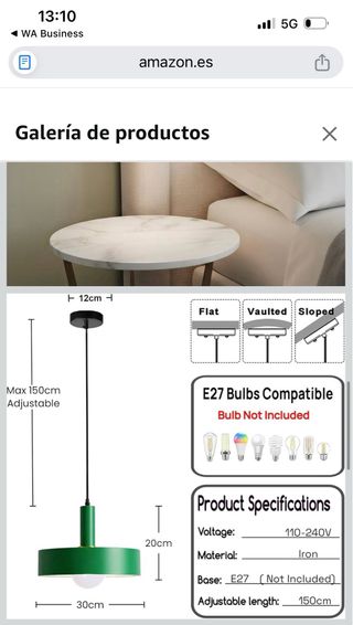 LÁMPARA COLGANTE 30CM VERDE