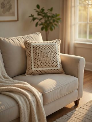 Cojín cuadrado tejido a mano beige