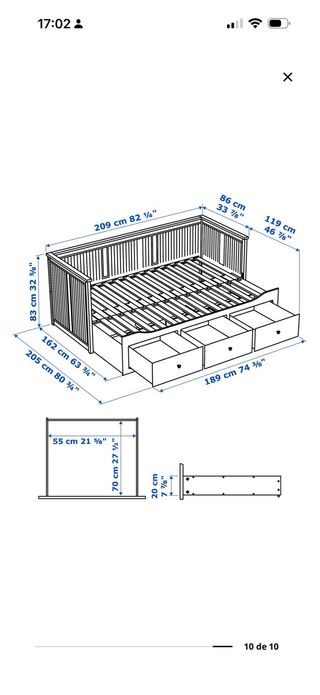 Diván HEMNES con 3 cajones y 2 colchones