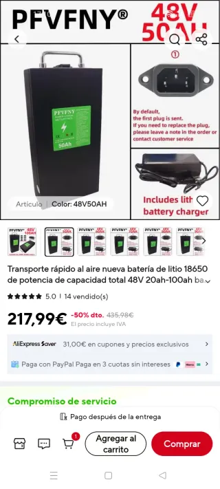 Batería Litio PFVFNY 50Ah 12V-72V
