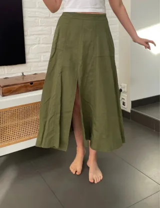 Falda Lino Zara Verde Oliva