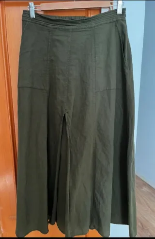 Falda Lino Zara Verde Oliva