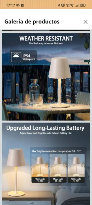 Lámpara LED de mesa recargable