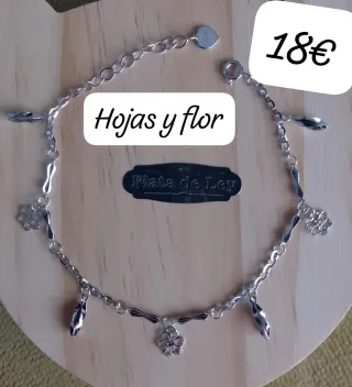 Pulsera Plata de Ley Hojas y Flor