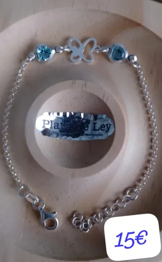 Pulsera Plata de Ley Mariposa y Piedras Azules