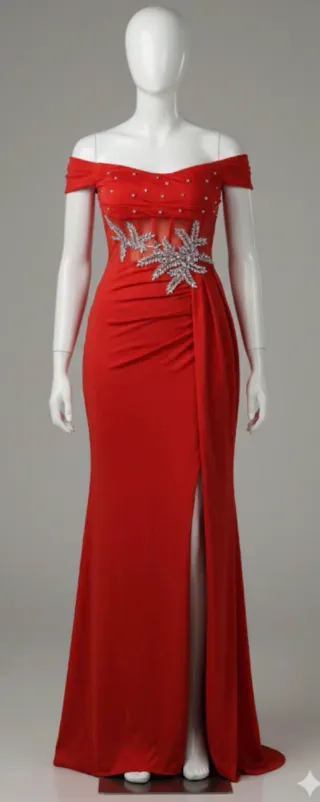 Vestido fiesta rojo con pedrería