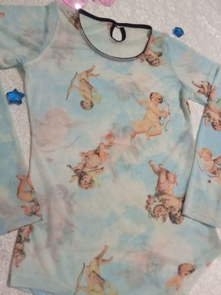 Body de malla con estampado de angeles