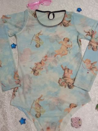 Body de malla con estampado de angeles