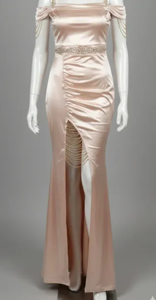 Vestido de fiesta beige y dorado