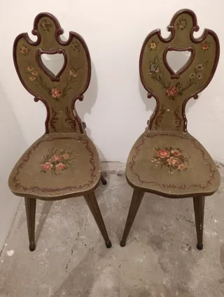 Pareja Sillas Antiguas Madera Decoradas