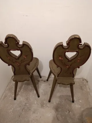 Pareja Sillas Antiguas Madera Decoradas