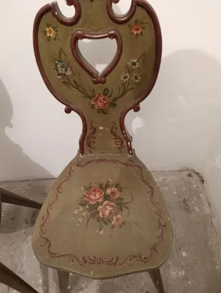 Pareja Sillas Antiguas Madera Decoradas