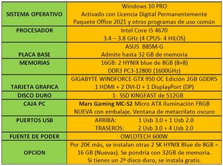 Ordenador GAMING: Intel i5-4670+GTX 950 2GB GDDR5