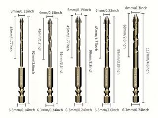 5 Punte Trapano Vetro Ceramica 3-12mm marmo