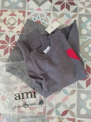 Jersey Ami Paris gris cuello redondo