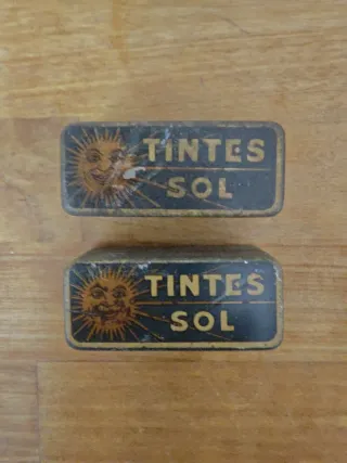 2 Antiguas Cajas Hojalata Tintes SOL