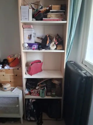 Estantería de madera y plástico